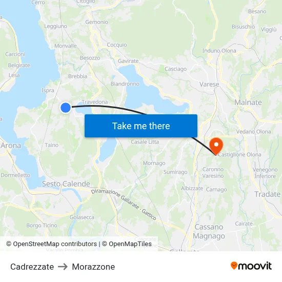 Cadrezzate to Morazzone map
