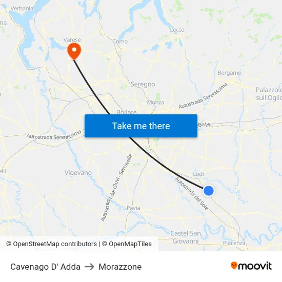 Cavenago D' Adda to Morazzone map