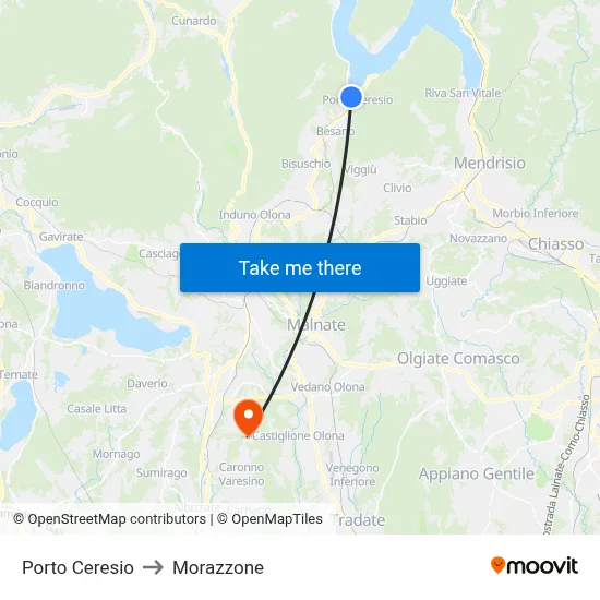 Porto Ceresio to Morazzone map
