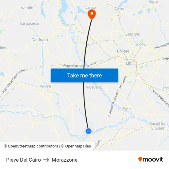 Pieve Del Cairo to Morazzone map