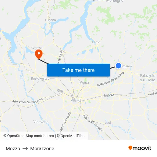 Mozzo to Morazzone map