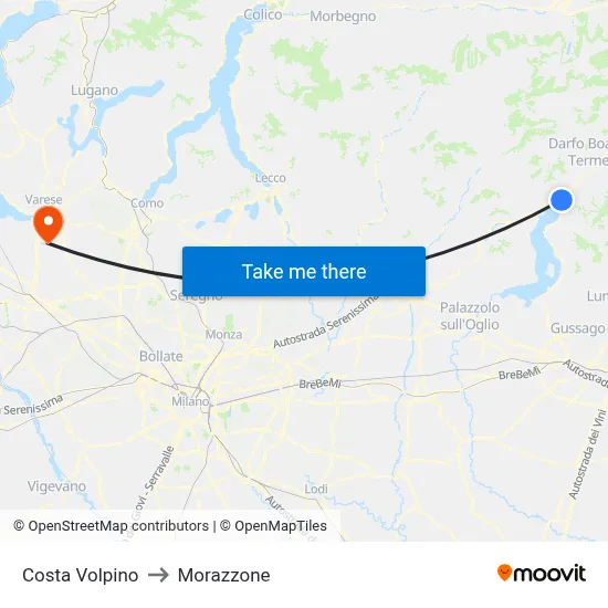 Costa Volpino to Morazzone map