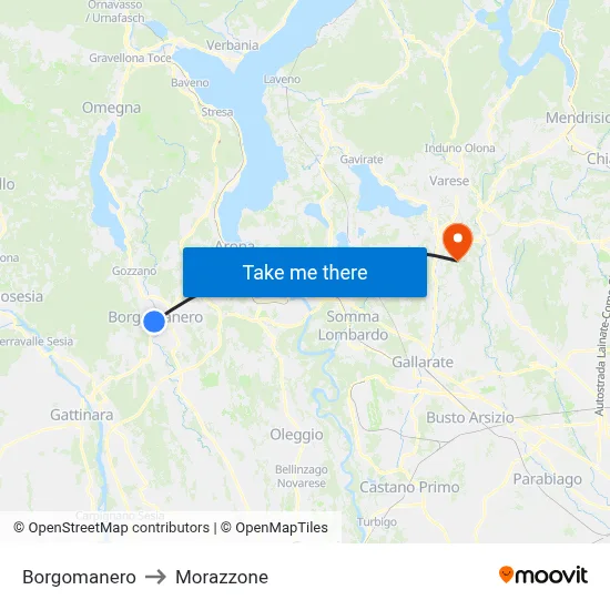 Borgomanero to Morazzone map