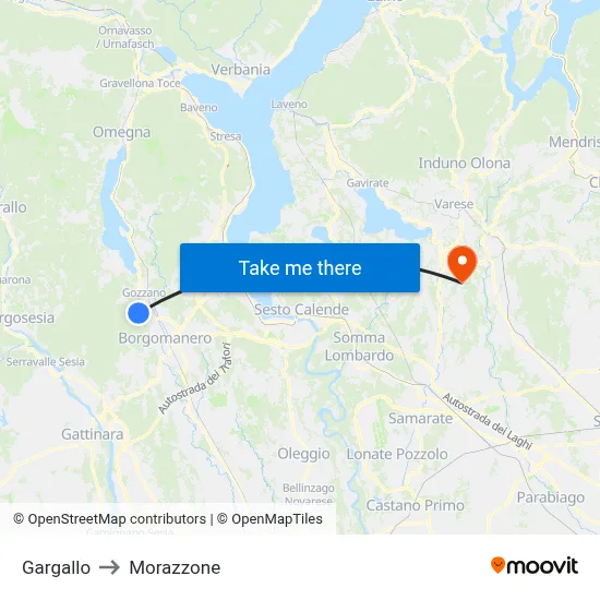 Gargallo to Morazzone map