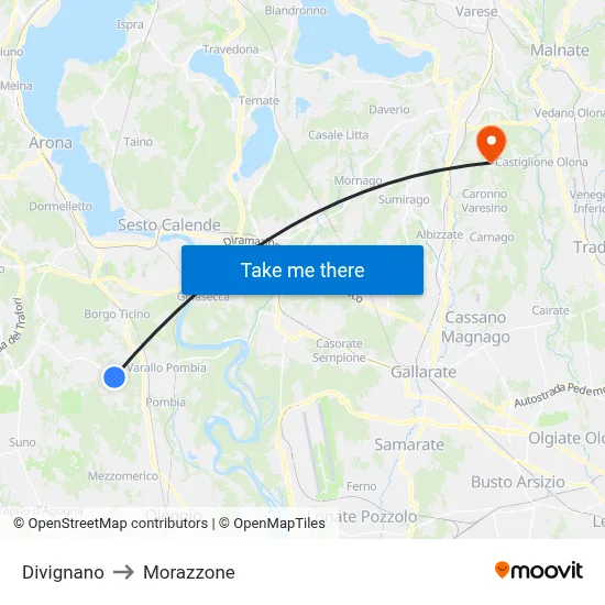 Divignano to Morazzone map