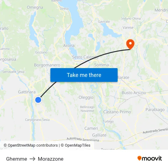Ghemme to Morazzone map