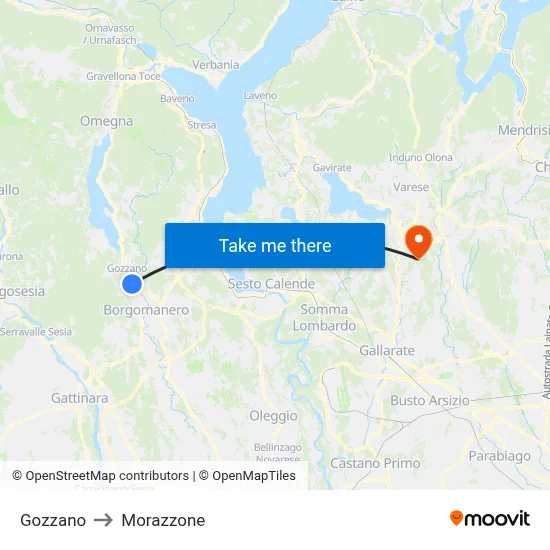 Gozzano to Morazzone map