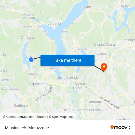 Miasino to Morazzone map
