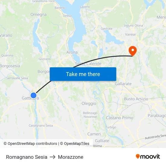 Romagnano Sesia to Morazzone map