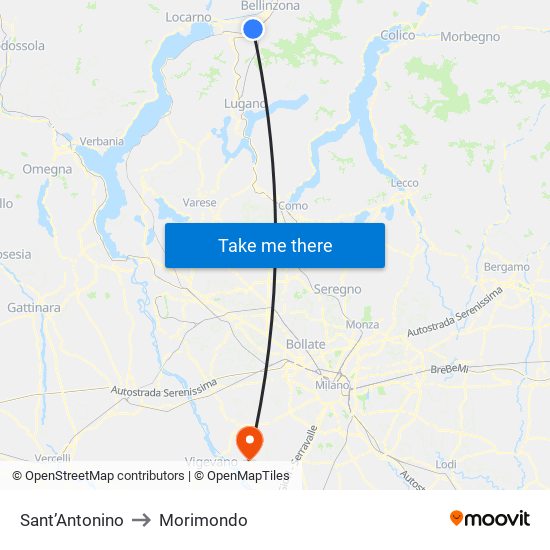 Sant’Antonino to Morimondo map