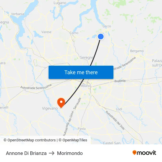 Annone di Brianza to Morimondo map