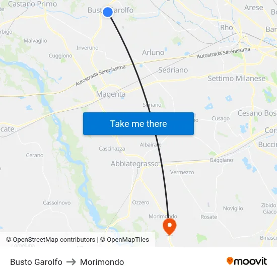 Busto Garolfo to Morimondo map