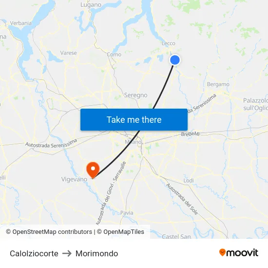 Calolziocorte to Morimondo map