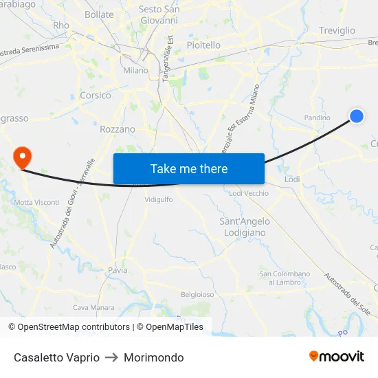 Casaletto Vaprio to Morimondo map
