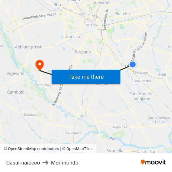 Casalmaiocco to Morimondo map