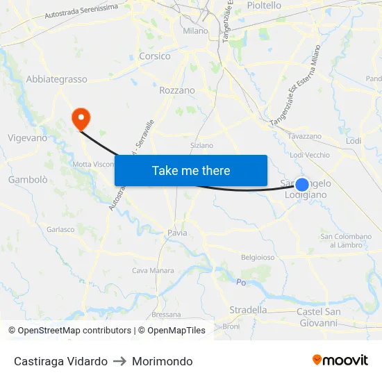 Castiraga Vidardo to Morimondo map