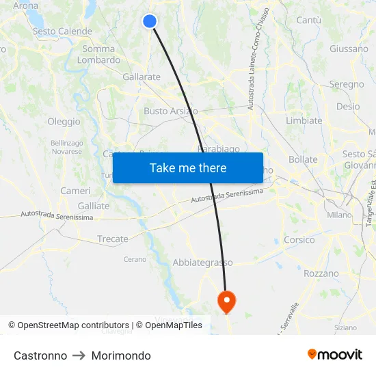 Castronno to Morimondo map