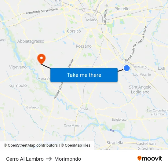 Cerro Al Lambro to Morimondo map