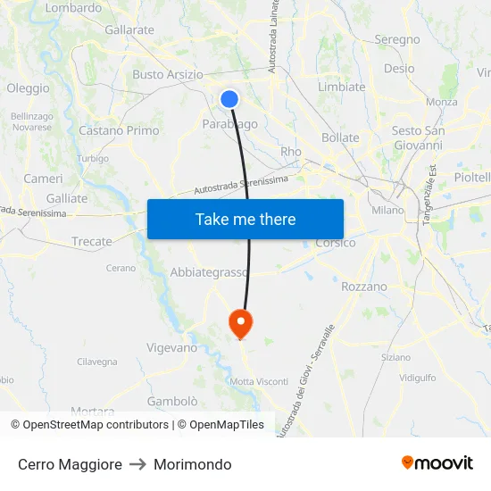 Cerro Maggiore to Morimondo map