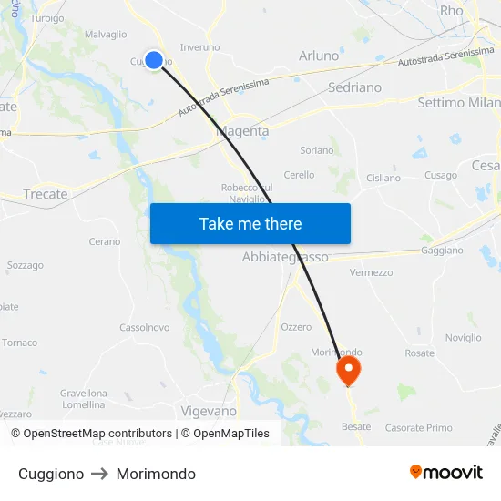 Cuggiono to Morimondo map
