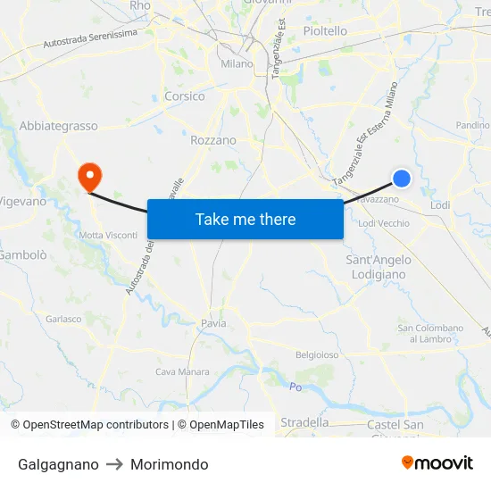 Galgagnano to Morimondo map