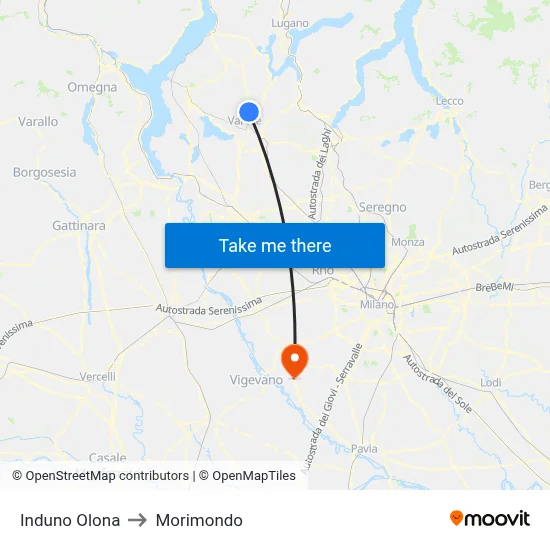 Induno Olona to Morimondo map