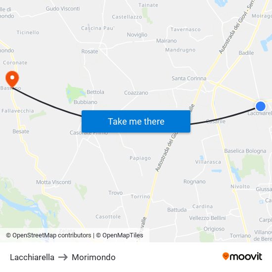 Lacchiarella to Morimondo map