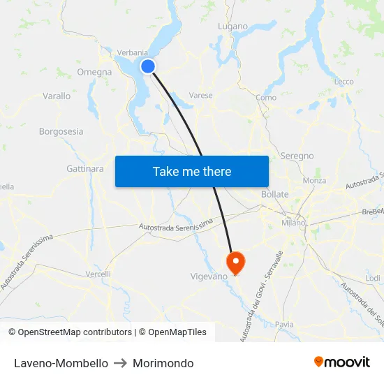 Laveno-Mombello to Morimondo map