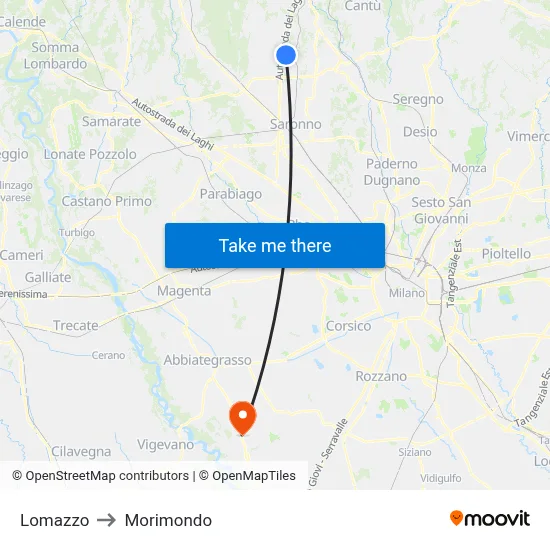 Lomazzo to Morimondo map