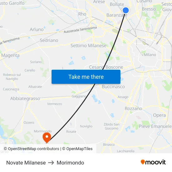 Novate Milanese to Morimondo map