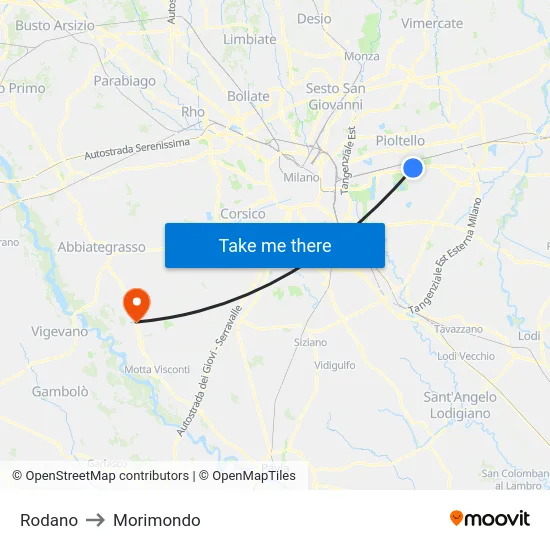 Rodano to Morimondo map