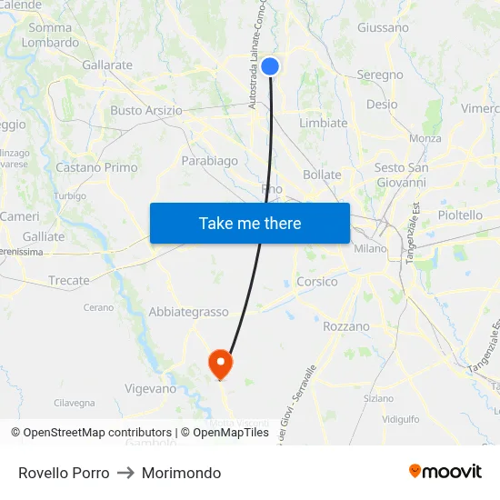 Rovello Porro to Morimondo map