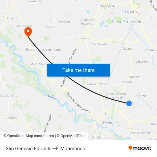 San Genesio Ed Uniti to Morimondo map
