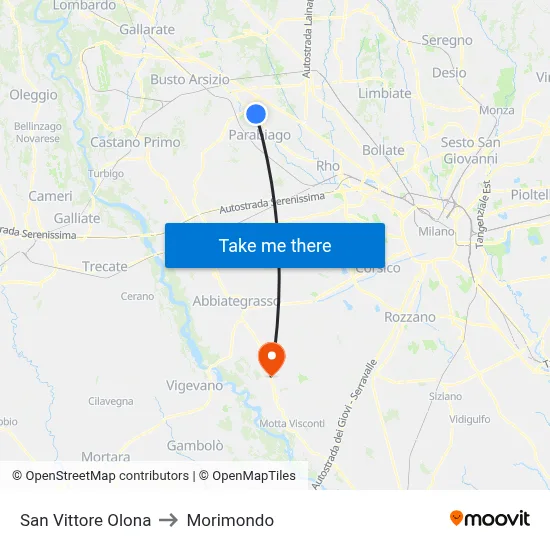 San Vittore Olona to Morimondo map