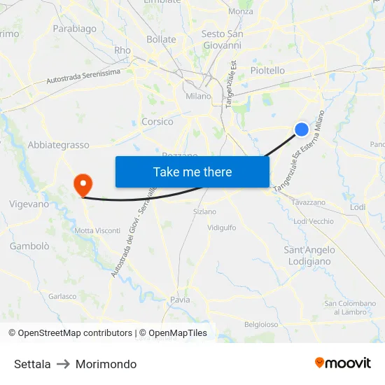 Settala to Morimondo map