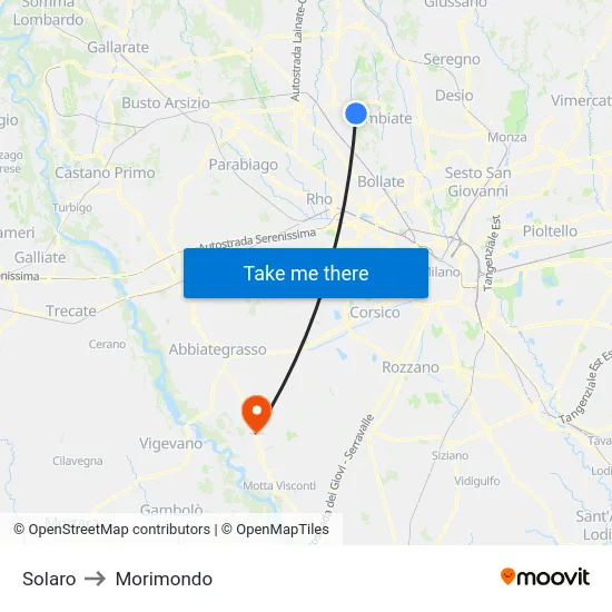 Solaro to Morimondo map