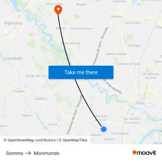 Sommo to Morimondo map