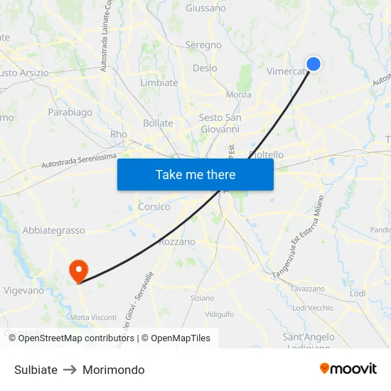 Sulbiate to Morimondo map