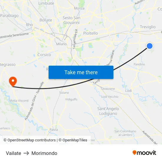Vailate to Morimondo map