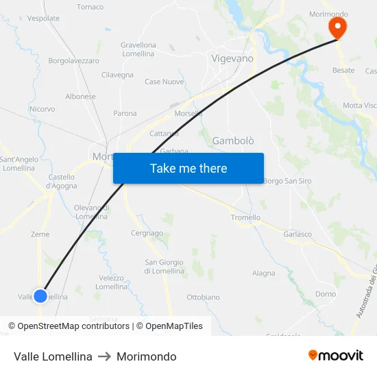 Valle Lomellina to Morimondo map