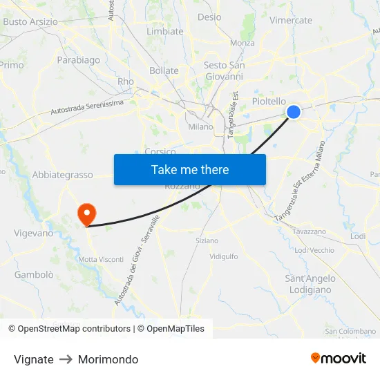 Vignate to Morimondo map