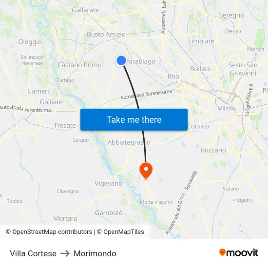 Villa Cortese to Morimondo map