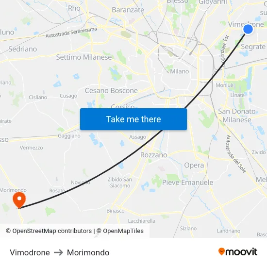 Vimodrone to Morimondo map