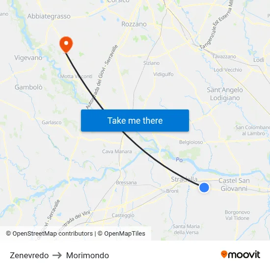Zenevredo to Morimondo map