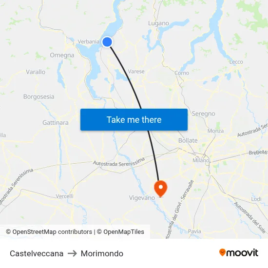Castelveccana to Morimondo map