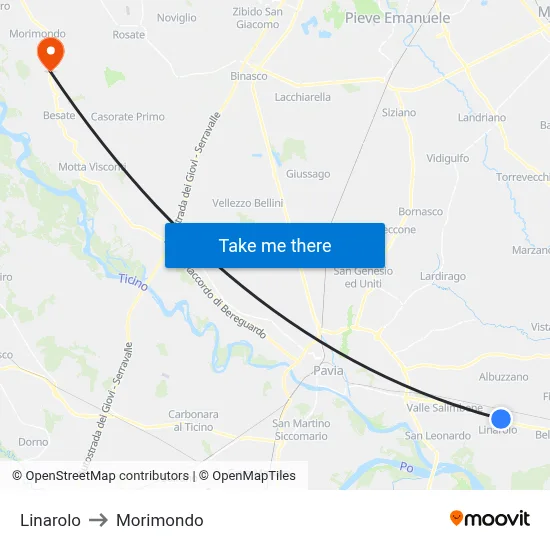 Linarolo to Morimondo map