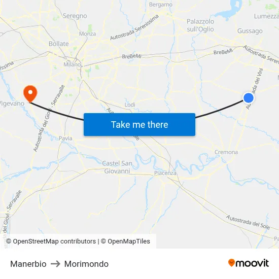 Manerbio to Morimondo map