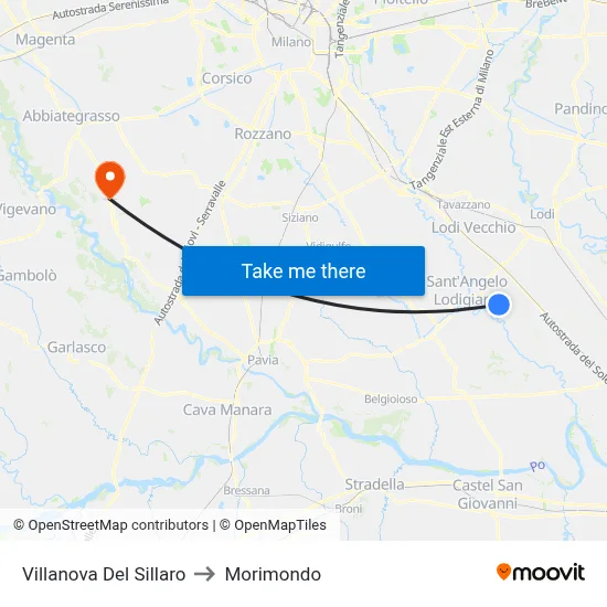 Villanova Del Sillaro to Morimondo map
