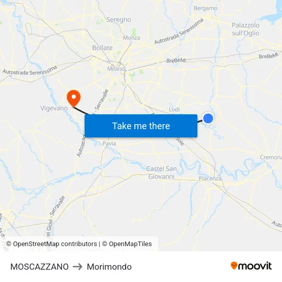 Moscazzano to Morimondo map