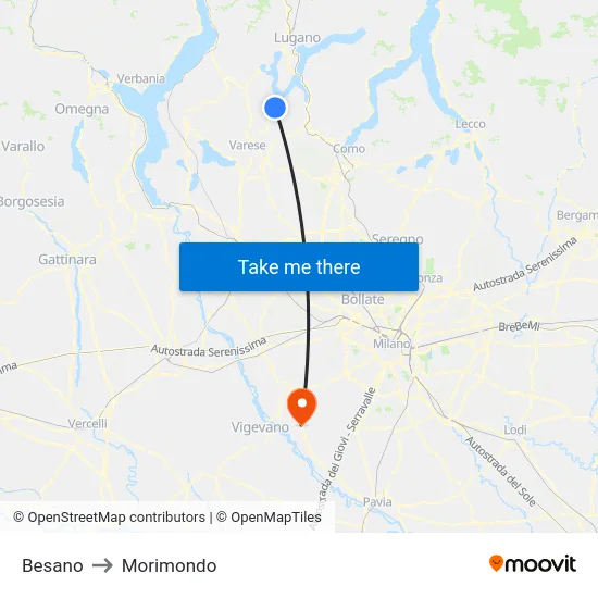 Besano to Morimondo map
